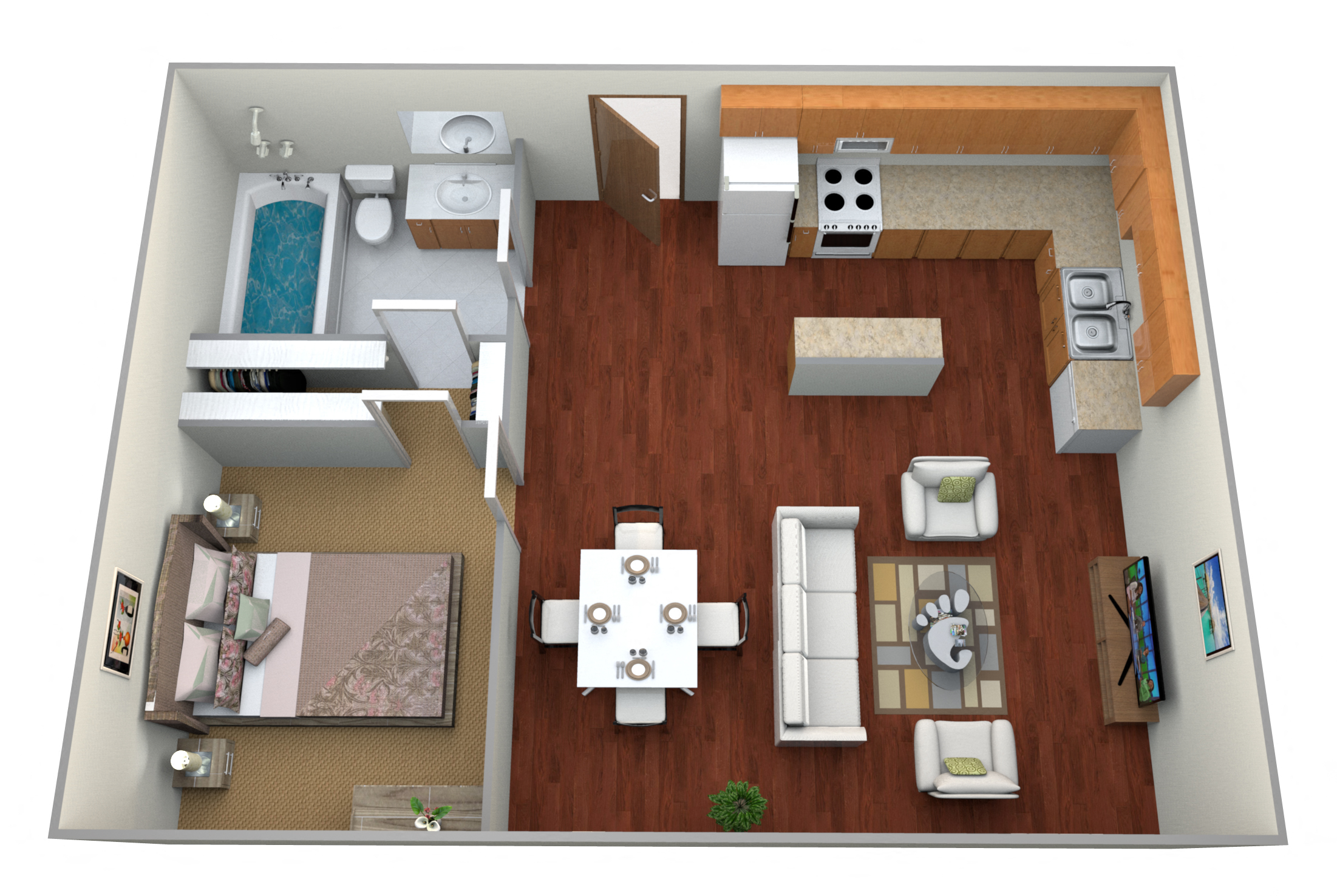 Floor plan for 1 bed, 1 bath, 820 sqft